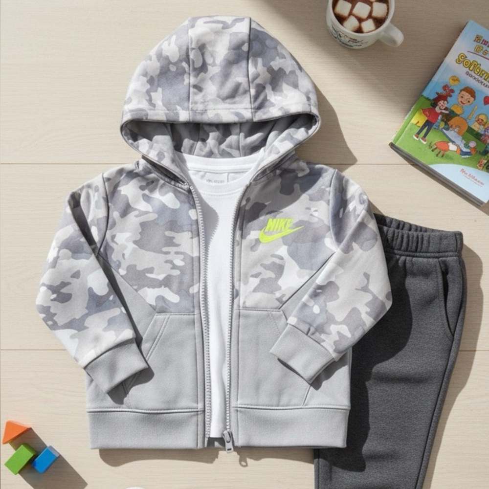 Nike Kids Gray and Camo Hoodie